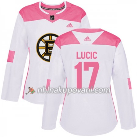 Boston Bruins Dresy Milan Lucic 17 Bílá 2017-2018 Adidas Růžová Fashion Authentic - Dámské Boston Bruins Dresy Milan Lucic 17 Bílá 2017-2018 Adidas Růžová Fashion Authentic - Dámské